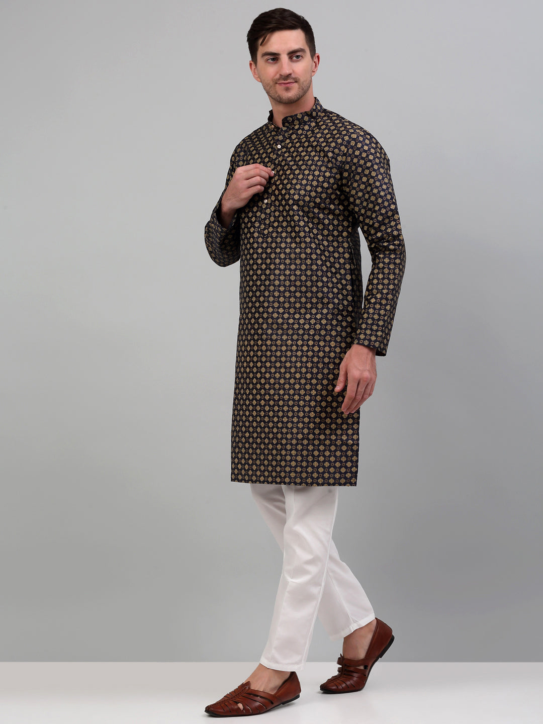 Men's Printed Nehru Jacket With Kurta Pyjama Set