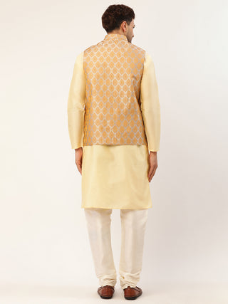 Men's Woven Design Nehru Jacket and Kurta Pyjama Set