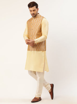 Men's Woven Design Nehru Jacket and Kurta Pyjama Set