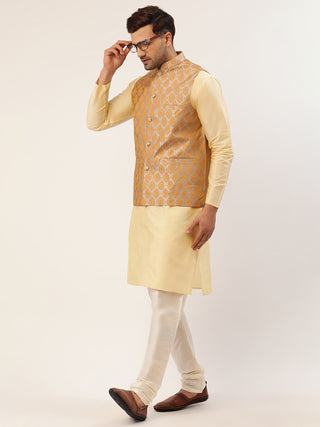 Men's Woven Design Nehru Jacket and Kurta Pyjama Set