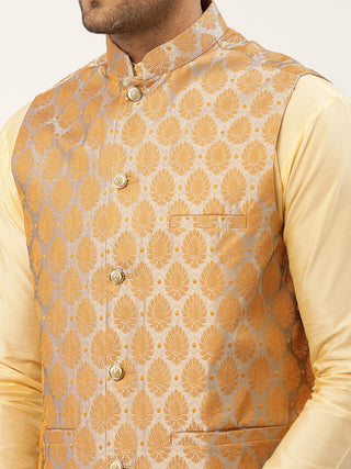 Men's Woven Design Nehru Jacket and Kurta Pyjama Set