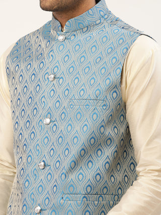 Men's Woven Design Nehru Jacket and Kurta Pyjama Set