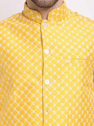 Jompers Men's Embroidered Nehru Jacket & Kurta Pyjama