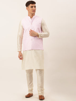 Men's Woven Design Nehru Jacket and Kurta Pyjama Set