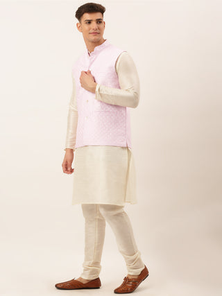 Men's Woven Design Nehru Jacket and Kurta Pyjama Set