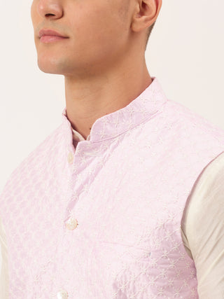 Men's Woven Design Nehru Jacket and Kurta Pyjama Set