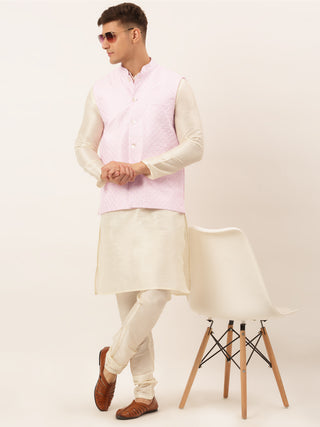 Men's Woven Design Nehru Jacket and Kurta Pyjama Set