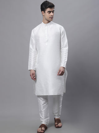 Men off-White Solid Kurta Pyjama with  Golden Woven Design Nehru Jacket