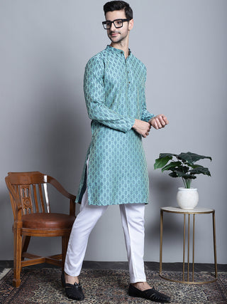 Men Blue Woven Design Kurta with Pyjamas