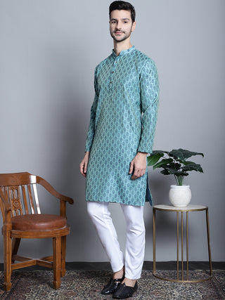 Men Blue Woven Design Kurta with Pyjamas