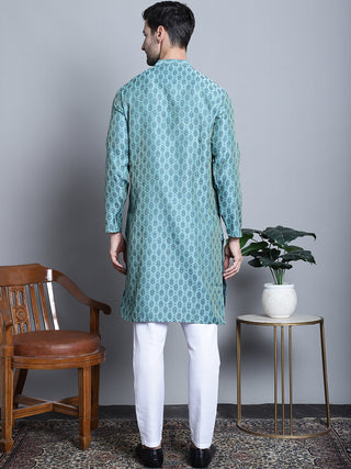 Men Blue Woven Design Kurta with Pyjamas