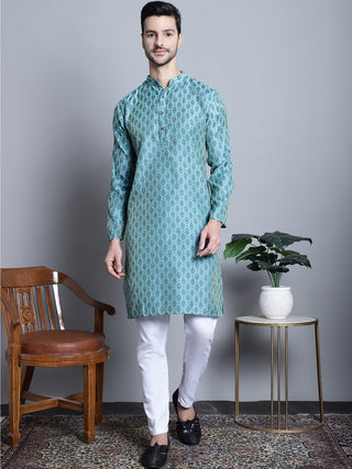 Men Blue Woven Design Kurta with Pyjamas