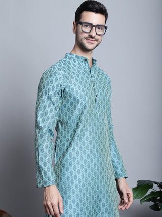 Men Blue Woven Design Kurta with Pyjamas