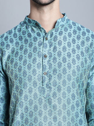 Men Blue Woven Design Kurta with Pyjamas