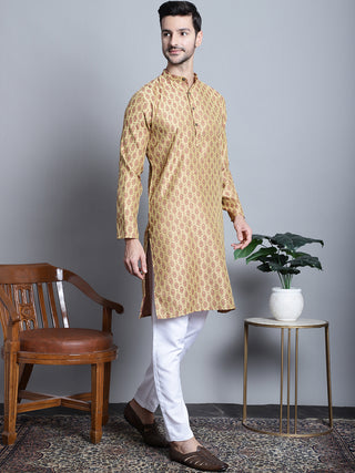 Men Yellow Woven Design Kurta with Pyjamas