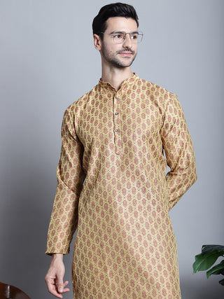 Men Yellow Woven Design Kurta with Pyjamas