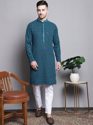 Sequin Embroidered Pure Cotton Kurta with Pyjamas