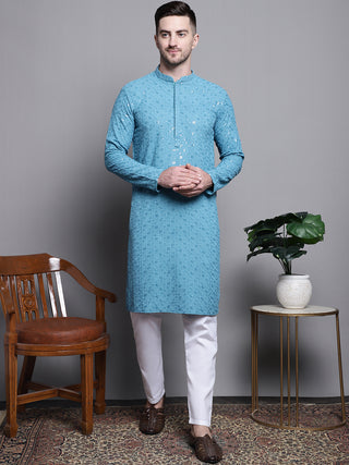 Sequin Embroidered Pure Cotton Kurta with Pyjamas