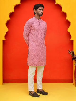 Sequin Embroidered Pure Cotton Kurta with Pyjamas
