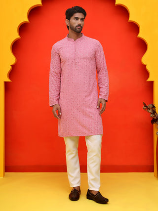Sequin Embroidered Pure Cotton Kurta with Pyjamas