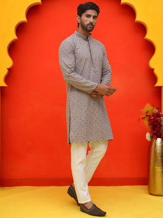 Sequin Embroidered Pure Cotton Kurta with Pyjamas