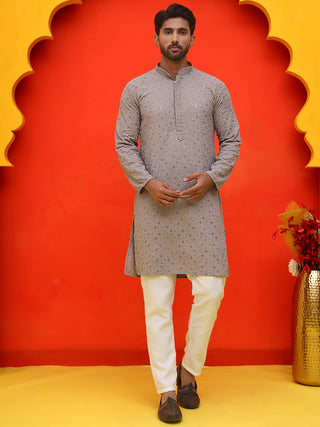 Sequin Embroidered Pure Cotton Kurta with Pyjamas