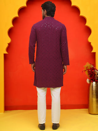 Sequin Embroidered Pure Cotton Kurta with Pyjamas