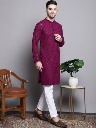 Sequin Embroidered Pure Cotton Kurta with Pyjamas