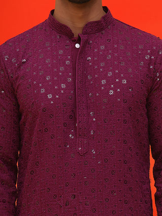 Sequin Embroidered Pure Cotton Kurta with Pyjamas