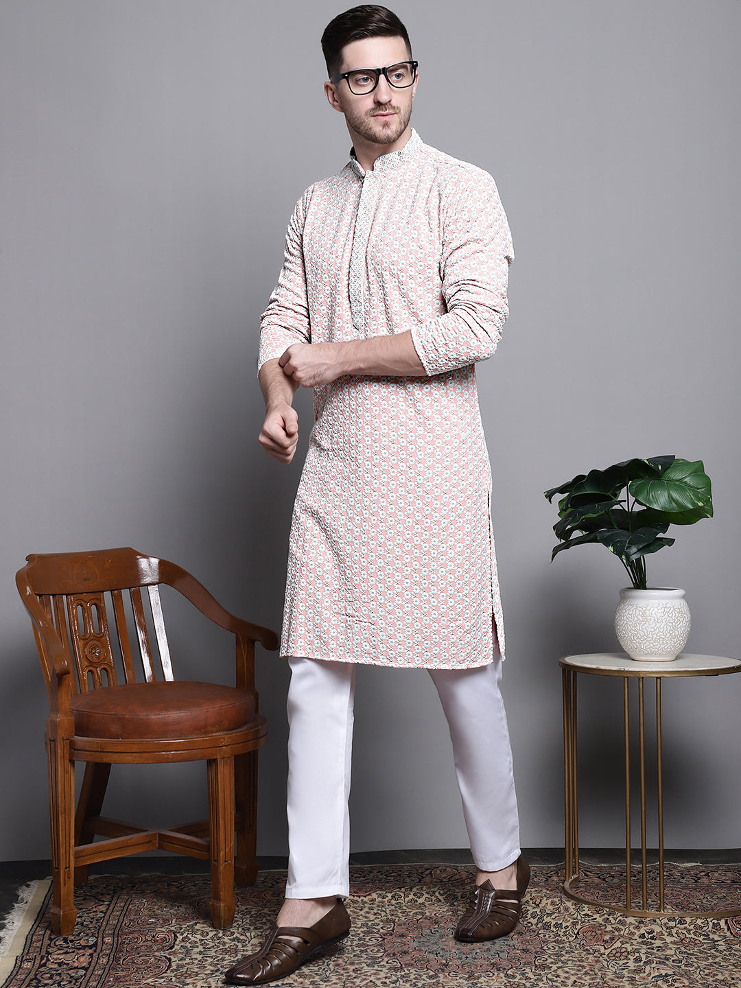 Sequin Embroidered Pure Cotton Kurta with Pyjamas