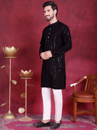 Men's Sequins Chikankari Embroidered Kurta with Pyjama