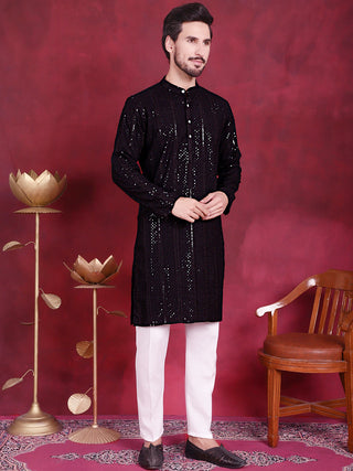 Men's Sequins Chikankari Embroidered Kurta with Pyjama