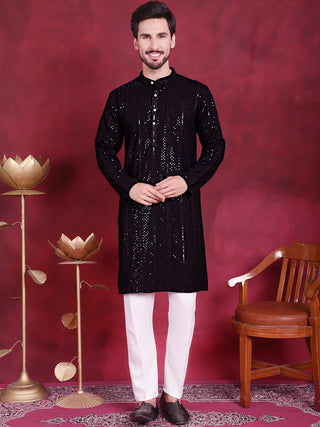 Men's Sequins Chikankari Embroidered Kurta with Pyjama