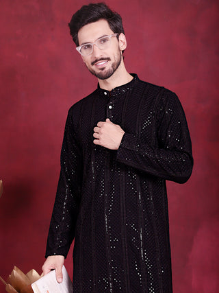 Men's Sequins Chikankari Embroidered Kurta with Pyjama