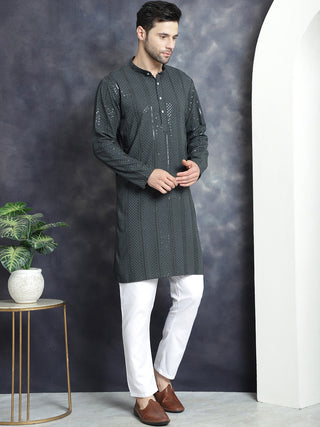 Men's Sequins Chikankari Embroidered Kurta with Pyjama