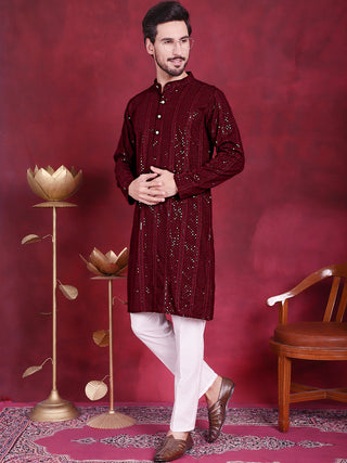 Men's Sequins Chikankari Embroidered Kurta with Pyjama