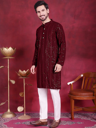 Men's Sequins Chikankari Embroidered Kurta with Pyjama