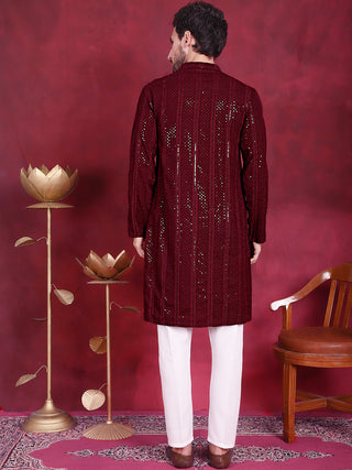 Men's Sequins Chikankari Embroidered Kurta with Pyjama