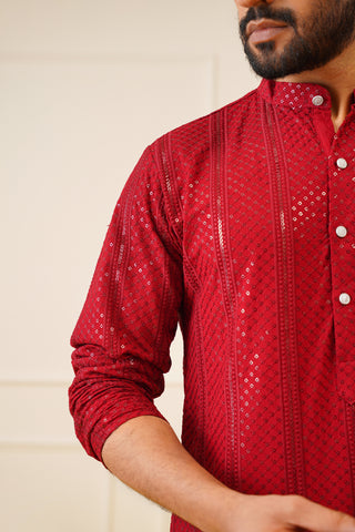 Men's Sequins Chikankari Embroidered Kurta with Pyjama