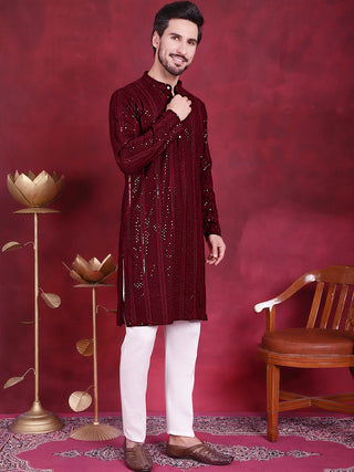 Men's Sequins Chikankari Embroidered Kurta with Pyjama