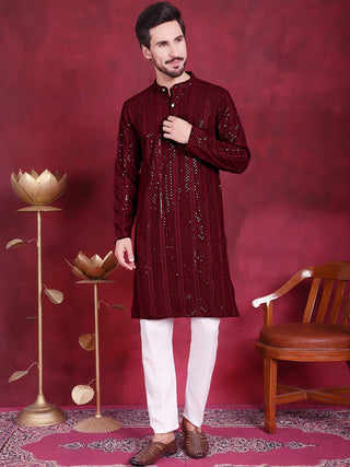 Men's Sequins Chikankari Embroidered Kurta with Pyjama