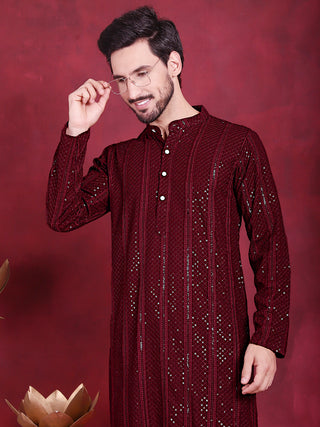 Men's Sequins Chikankari Embroidered Kurta with Pyjama