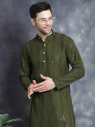 Men's Sequins Chikankari Embroidered Kurta with Pyjama