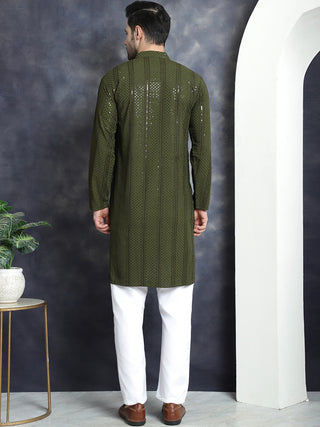 Men's Sequins Chikankari Embroidered Kurta with Pyjama