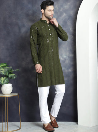 Men's Sequins Chikankari Embroidered Kurta with Pyjama