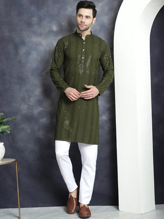 Men's Sequins Chikankari Embroidered Kurta with Pyjama