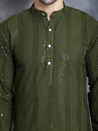 Men's Sequins Chikankari Embroidered Kurta with Pyjama