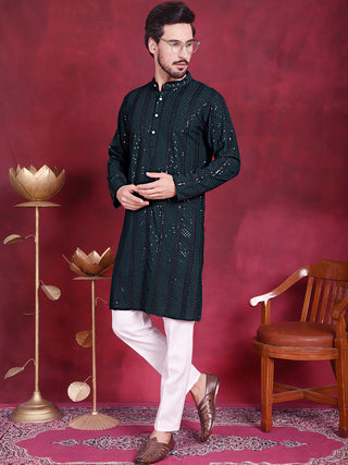 Men's Sequins Chikankari Embroidered Kurta with Pyjama