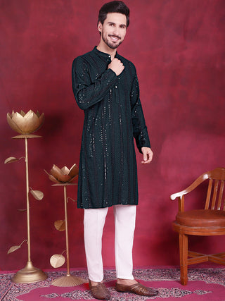 Men's Sequins Chikankari Embroidered Kurta with Pyjama