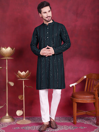 Men's Sequins Chikankari Embroidered Kurta with Pyjama